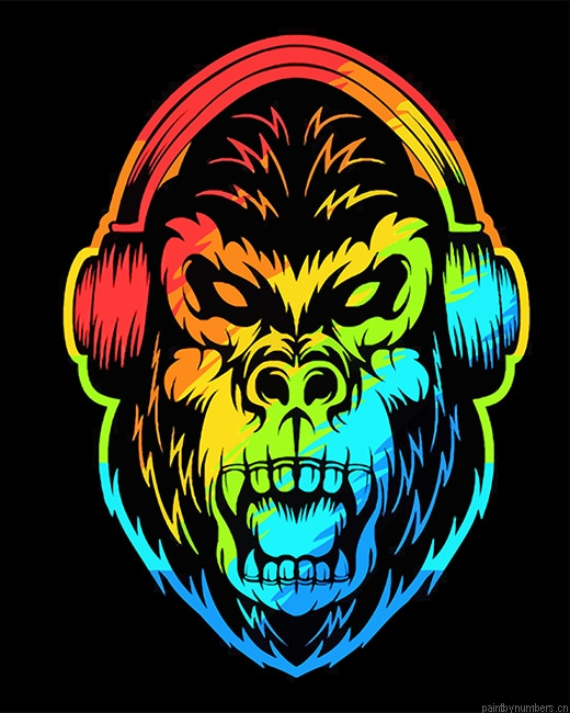 Colorful Angry Gorilla Headphones Painting By Numberss.png