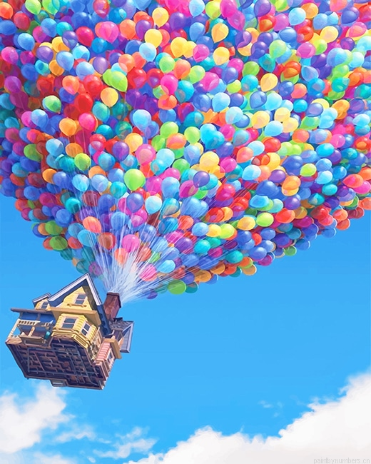 Colorful Balloons Flying House Painting By Numbers.png