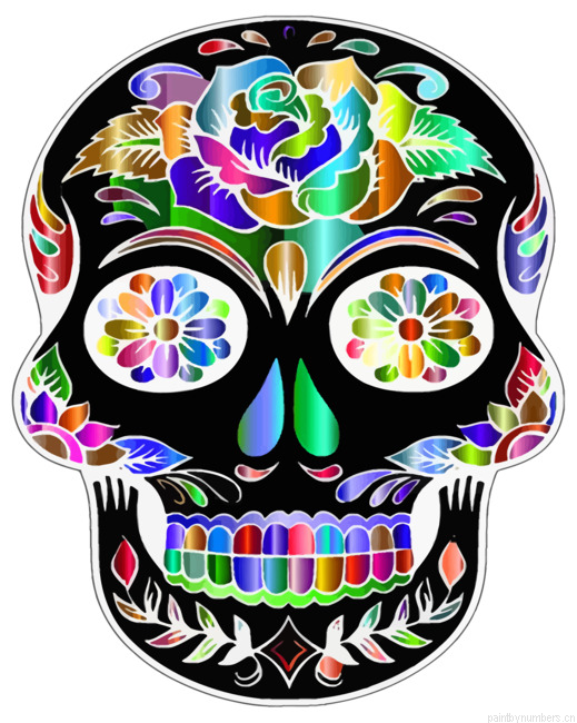 Colorful Black Folk Art Skull Painting By Numbers.png