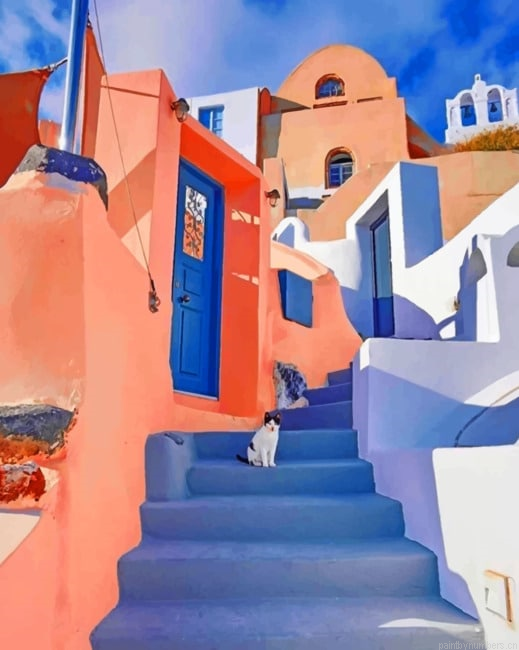 Colorful Buildings Santorini Cities Painting By Numberss.png