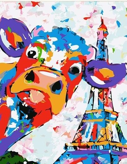Colorful Cow In Paris Painting By Numberss.png