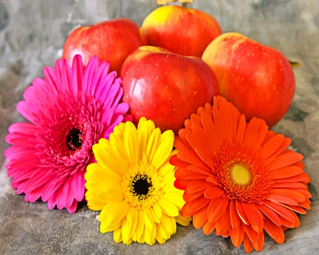Colorful Flowers And Red Apples Painting By Numberss.png