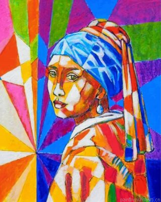 Colorful Girl With A Pearl Earring Painting By Numbers.png