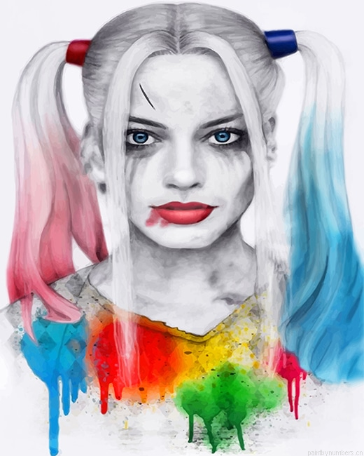 Colorful Harley Quinn Suicide Squad Painting By Numberss.png