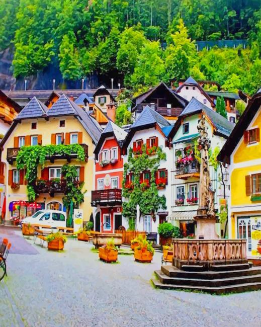 Colorful Houses Hallstatt Austria Cities Painting By Numberss.png