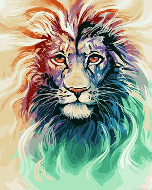 Colorful Lion Head Painting By Numberss.png