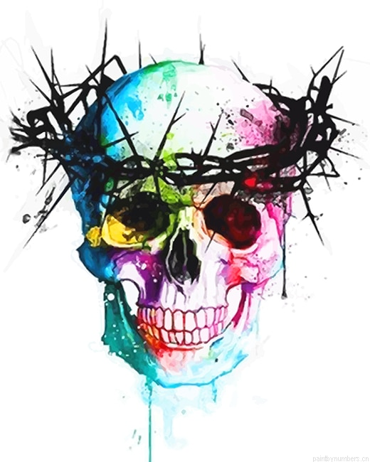 Colorful Skull With Thorns Crown Painting By Numbers.png
