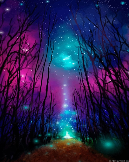 Colorful Sky Trees Silhouette Painting By Numberss.png