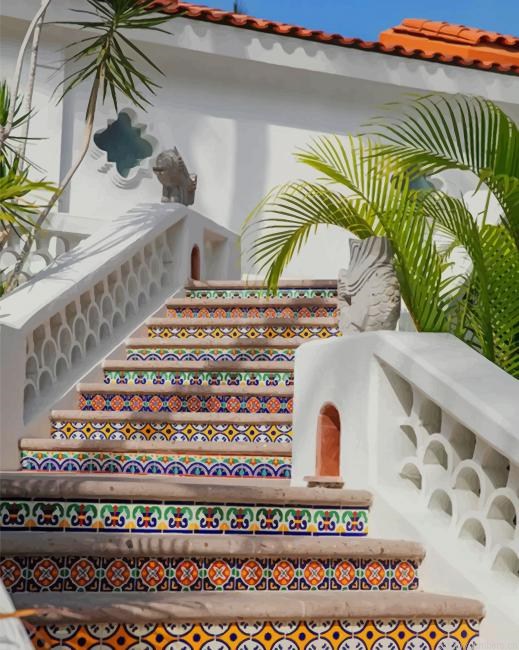 Colorful Stairs Buildings Painting By Numberss.png