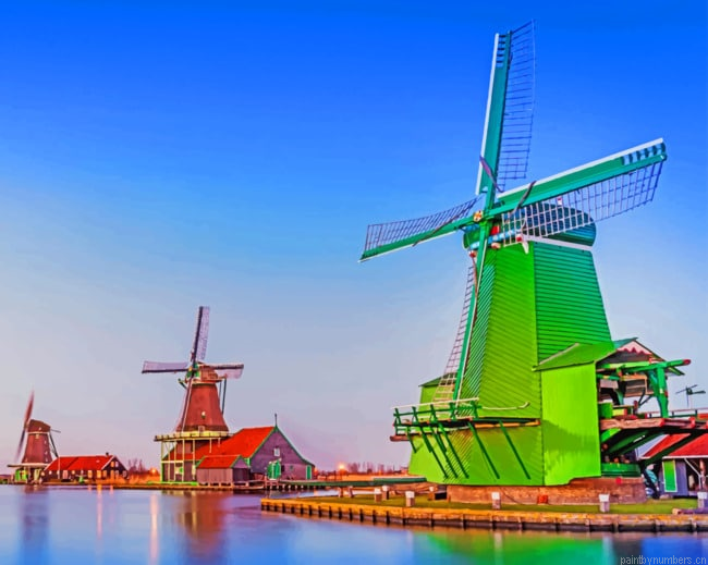 Colorful Windmill Houses Buildings Painting By Numberss.png