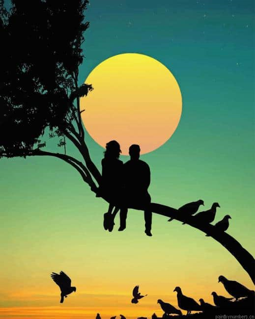 Couple On Tree Silhouette Painting By Numberss.png