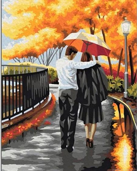 Couple Walking With Umbrella Painting By Numberss.png