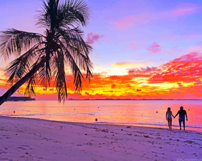 Couples Silhouette Palm Tree Painting By Numbers.png