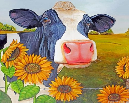 Cow And Sunflowers Painting By Numberss.png