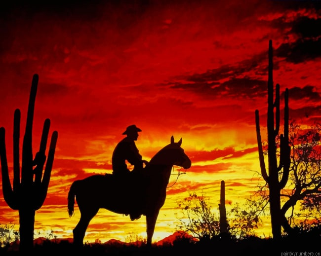 Cowboy Shodow In Sunset Silhouette Painting By Numberss.png