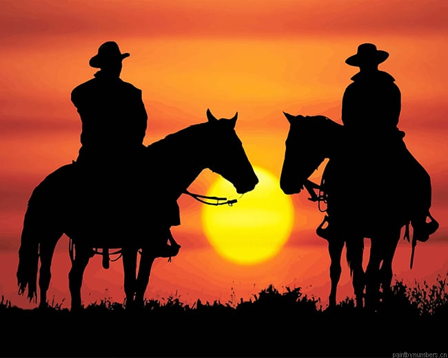 Cowboys Silhouette Sunset Painting By Numberss.png