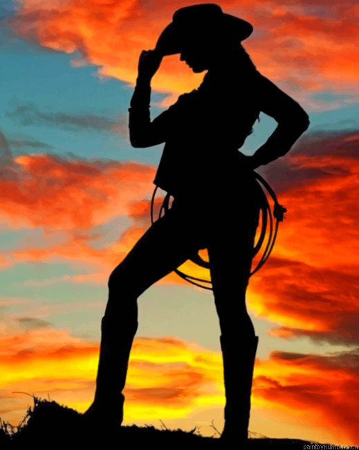 Cowgirl At Sunset Silhouette Painting By Numberss.png