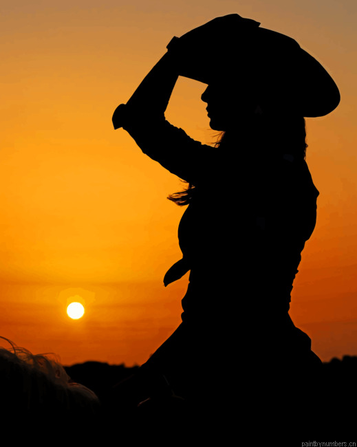 Cowgirl On Horse Silhouette Painting By Numberss.png