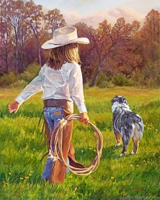 Cowgirl With Aussie Dog Painting By Numbers.png
