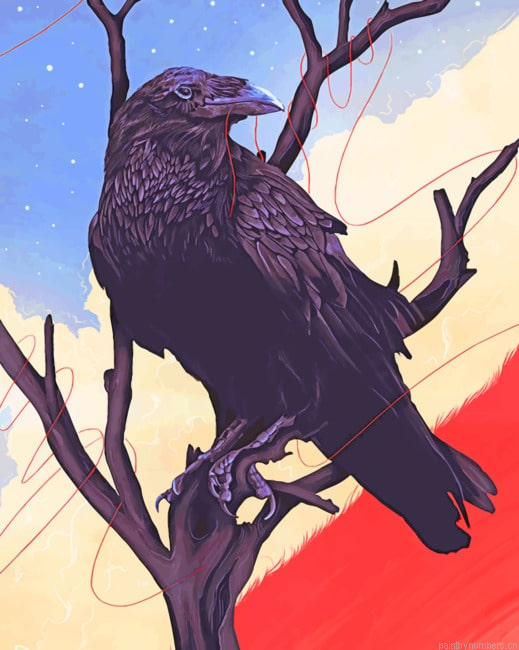 Crow On Tree Branch Painting By Numberss.png