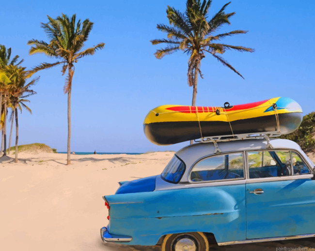 Cuba Beach With Vintage Car Painting By Numberss.png