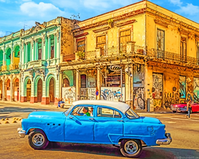 Cuba Blue Car Painting By Numberss.png