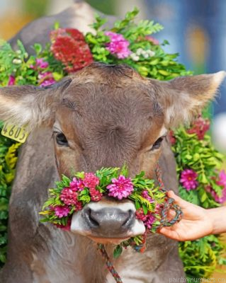 Cute Floral Cow Painting By Numbers.png