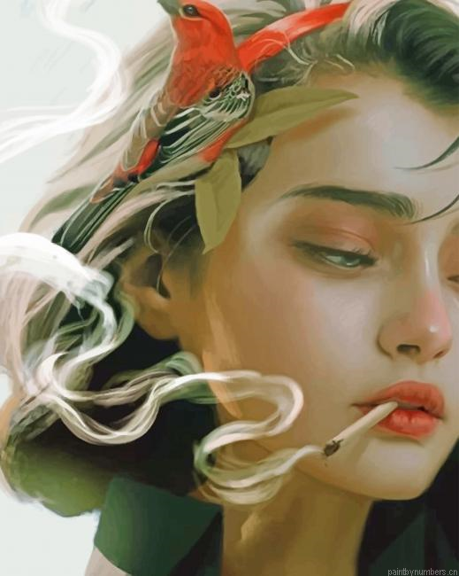 Cute Girl Smoking Painting By Numberss.png