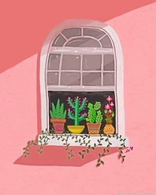 Cute Window With Plants Painting By Numbers.png
