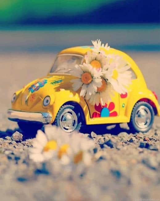 Cute Yellow Car Painting By Numberss.png