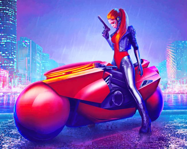 Cyberpunk Girl On Bike Painting By Numberss.png