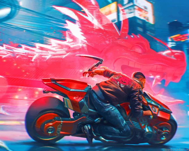 Cyberpunk Motorcycle Art Painting By Numberss.png