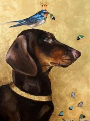 Dachshund Dog And Bird Painting By Numberss.png