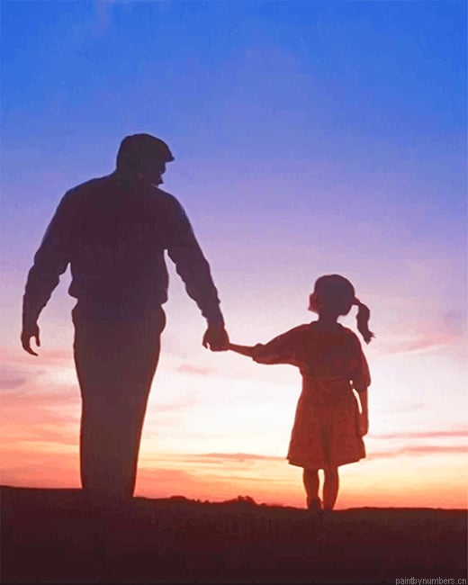 Dad And Daughter Walking Silhouette Painting By Numberss.png