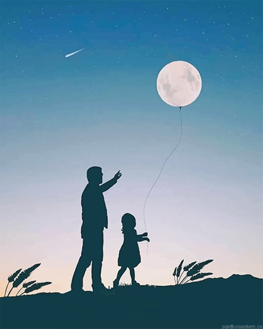 Dad And His Little Daughter Silhouette Painting By Numberss.png