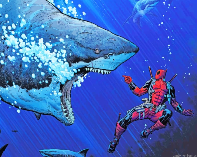 Deadpool Angry Shark Cartoons Painting By Numberss.png