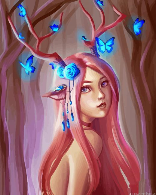 Deer Lady And Butterflies Painting By Numberss.png