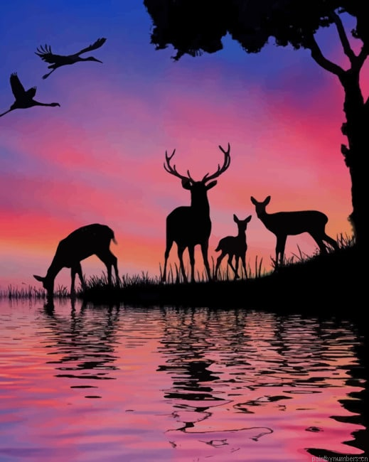 Deer Silhouette Animals Painting By Numberss.png