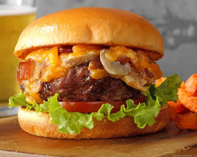 Delicious Burger Food Painting By Numberss.png