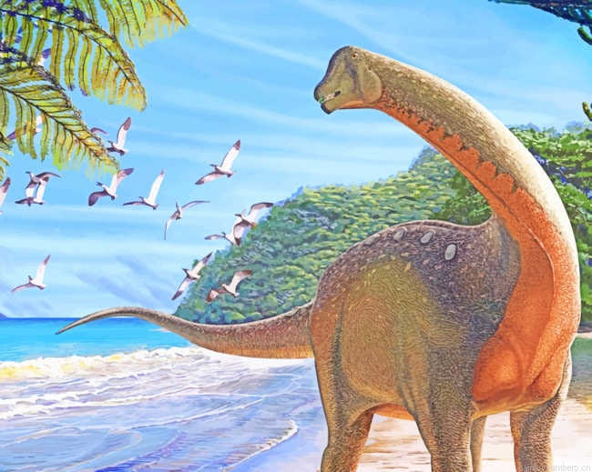 Dinosaur In The Beach Animals Painting By Numbers.png