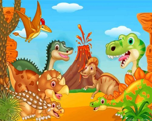 Dinosaurs And Volcano Painting By Numbers.png
