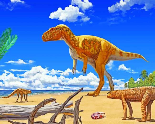 Dinosaurs In The Beach Animals Painting By Numbers.png