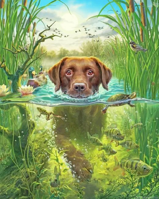Dog In The Water Painting By Numberss.png