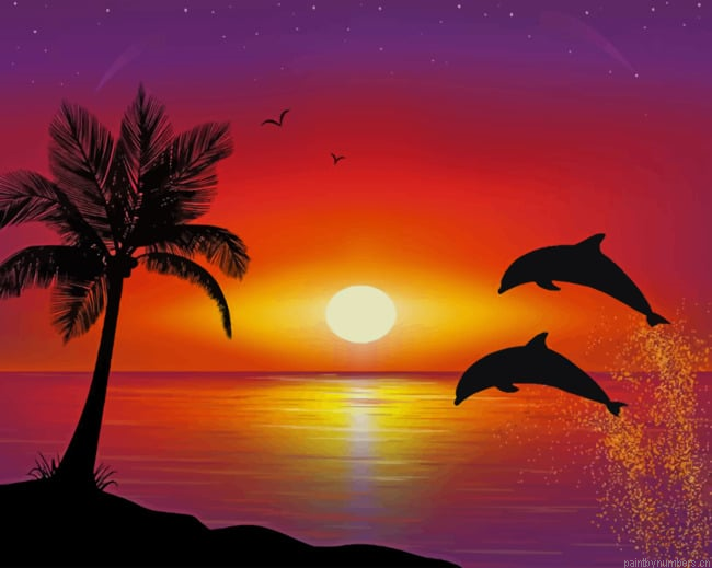 Dolphins Jumping Silhouette Animals Painting By Numberss.png