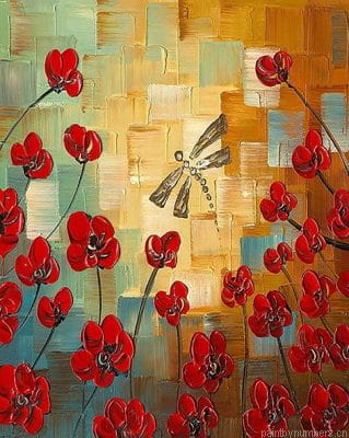 Dragonfly Red Flowers Painting By Numberss.png