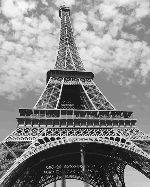 Eiffel Tower Black And White Landmarks Painting By Numberss.png