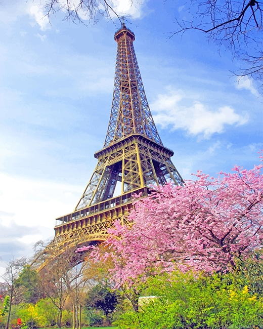 Eiffel Tower In Spring Landmarks Painting By Numbers.png