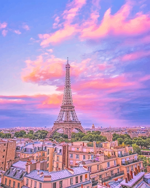 Eiffel Tower Pink Sky Cities Painting By Numbers.png