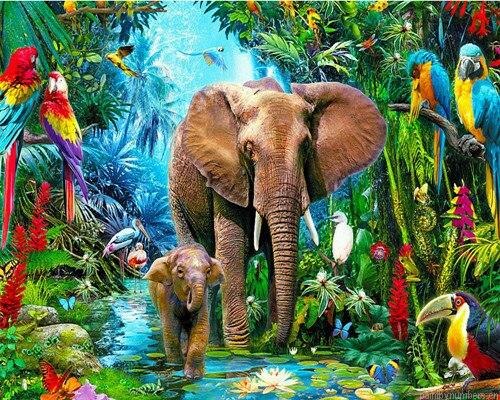 Elephants In The Jungle Animals Painting By Numbers.png