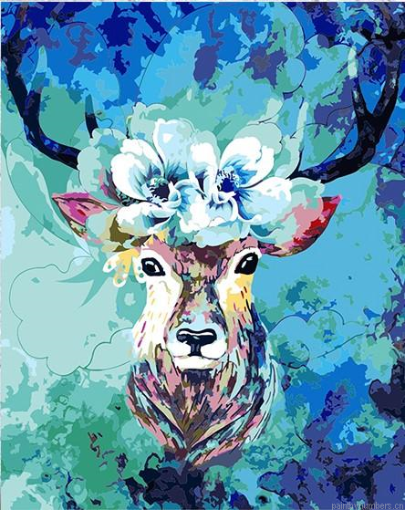 Elk And Blue Background Animals Painting By Numbers.png